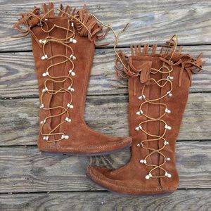 Minnetonka lace up knee high boots
